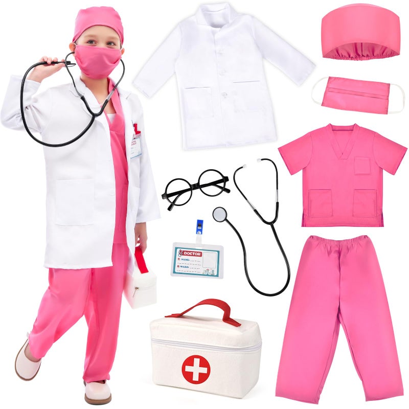 Toylink Kids Doctor Costume Pretend Play Kit with Lab Coat Carrying Bag Accessories Halloween Doctor Dress up for Boys Girls - Image 2