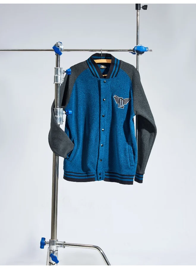 Maniac Mens Embroidery Fullsleeve Navy and Grey Loopnet Oversized fit Jacket