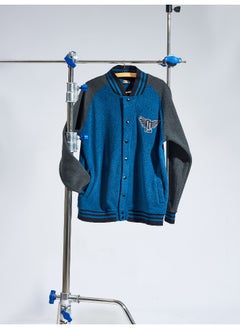 Maniac Mens Embroidery Fullsleeve Navy and Grey Loopnet Oversized fit Jacket  - Image 2