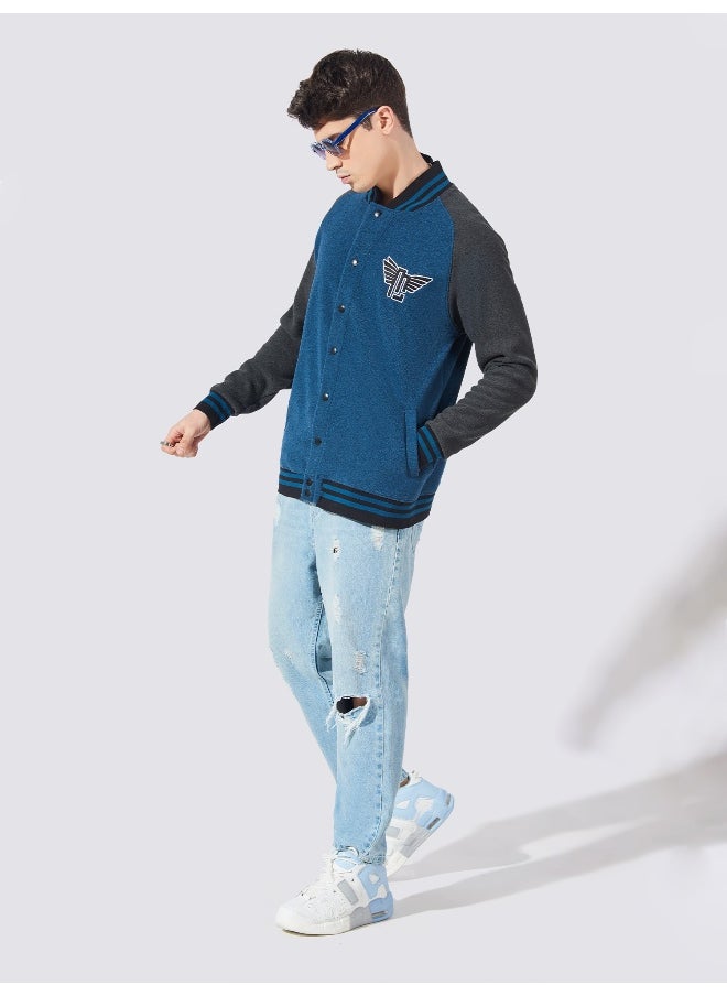 Mens Embroidery Fullsleeve Navy and Grey Loopnet Oversized fit Jacket - pzsku/Z166198A90DBCFC1968EBZ/45/_/1729580915/7f6aa1e2-7694-48b3-b818-86de00dab9b3