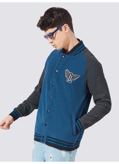 Maniac Mens Embroidery Fullsleeve Navy and Grey Loopnet Oversized fit Jacket  - Image 3