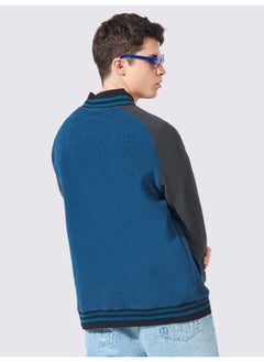 Maniac Mens Embroidery Fullsleeve Navy and Grey Loopnet Oversized fit Jacket  - Image 4
