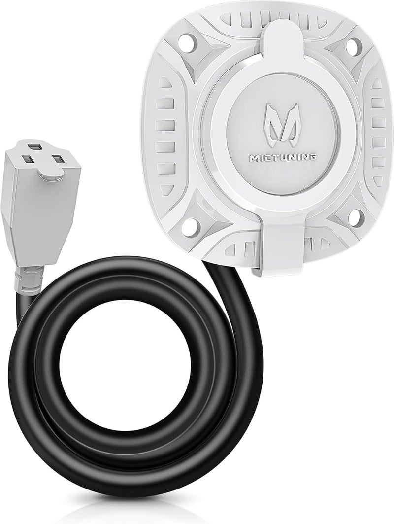 MICTUNING 15Amp 125V AC Port Plug with 20" Integrated Heavy Duty Extension Cord and Water-Resistant Cap - White - Image 1