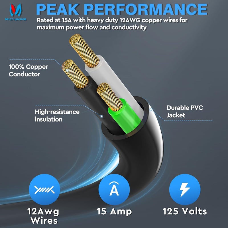 MICTUNING 15Amp 125V AC Port Plug with 20" Integrated Heavy Duty Extension Cord and Water-Resistant Cap - White - Image 2