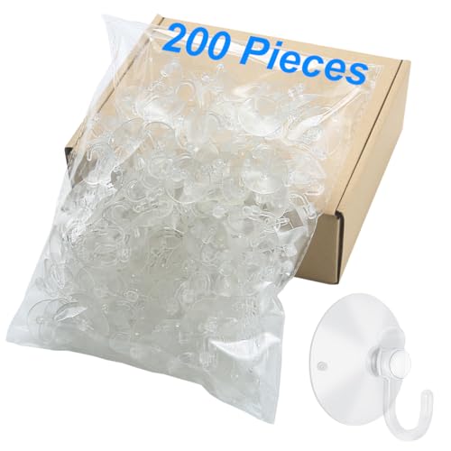 LuluEasy 200 Pieces Small Suction Cups with Hooks 1.2 inch Clear Plastic Sucker Hooks for Glass Window Wall Festivals Parties Theme Carnival Decoration Door Bathroom Kitchen - Image 2