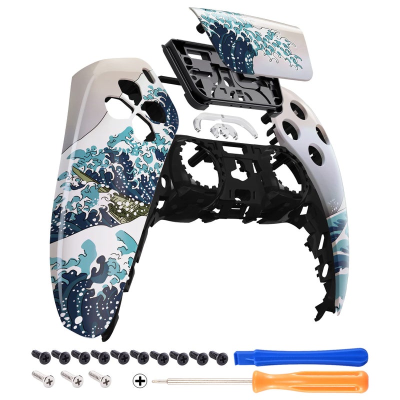 eXtremeRate The Great Wave Touchpad Front Top Shell Compatible with ps5 Controller BDM-010 020 030 040 050, DIY Replacement Shell Custom Touch Pad Cover Compatible with ps5 Controller - Image 1
