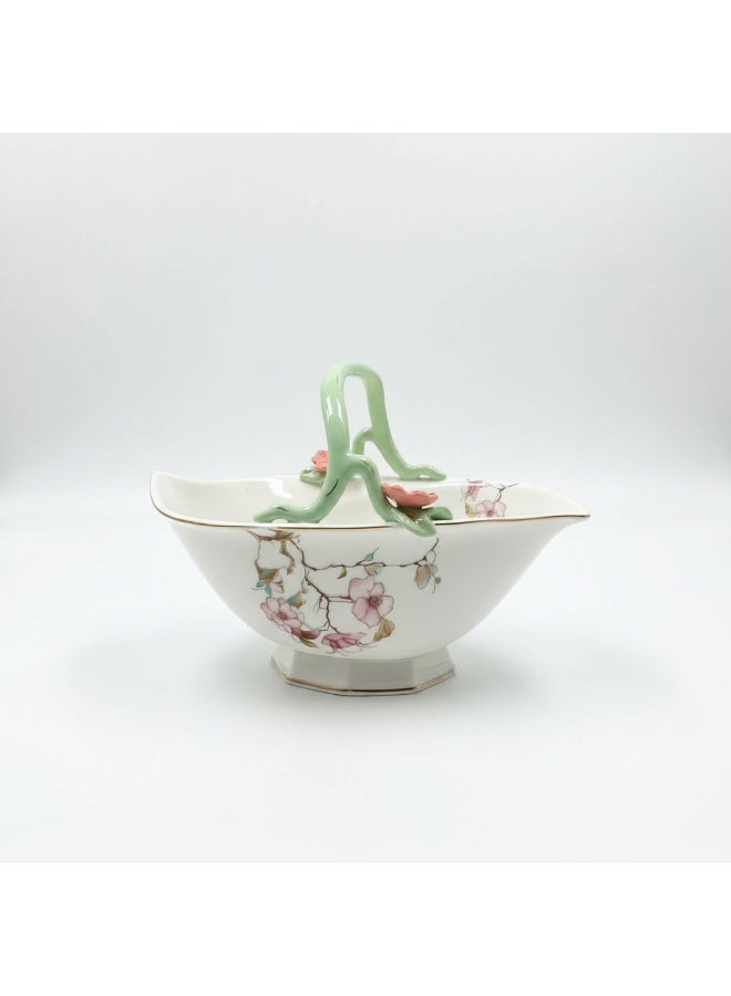 AKDC Angela Floral Ceramic Bowl 18cm | Decorative Porcelain Basket with Cherry Blossom Design - Image 1