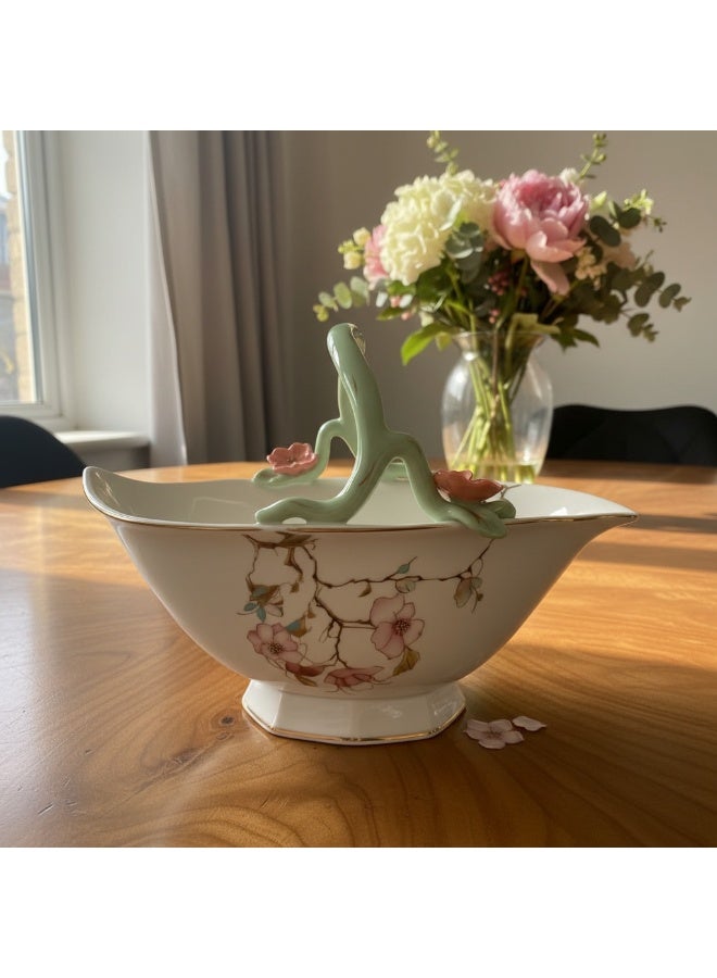 AKDC Angela Floral Ceramic Bowl 18cm | Decorative Porcelain Basket with Cherry Blossom Design - Image 2