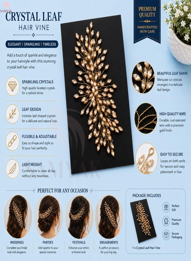 Samyak Studded Designer Golden Hair Vine/Tiara/Hair Clip/Hair Pin Accessories/Headband For Women and Girls - Image 3
