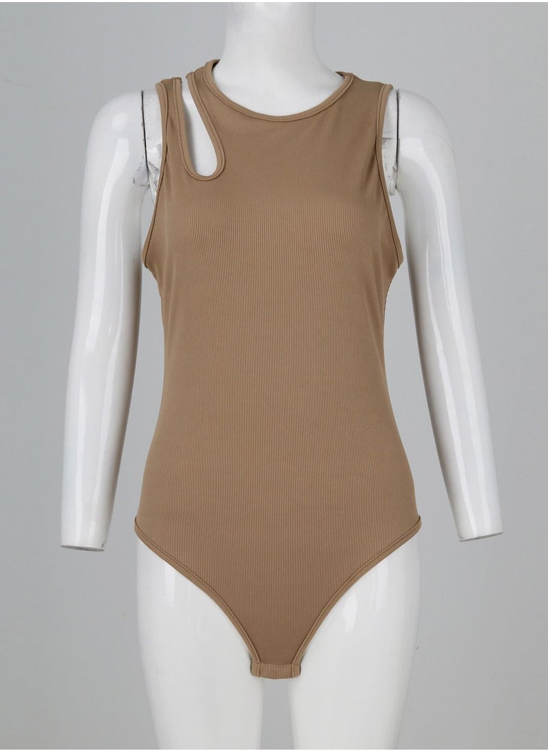 Loquat - Women's Solid Color Fashion Button Ribbed Vest Slim Jumpsuit - Image 1