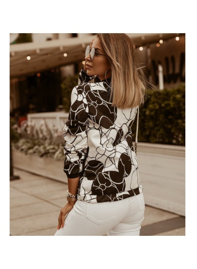 general Women's Floral Print Long Sleeve Stand Collar Zip Up Coats Fall Lightweight Bomber Cropped Jacket Outwear - Image 2
