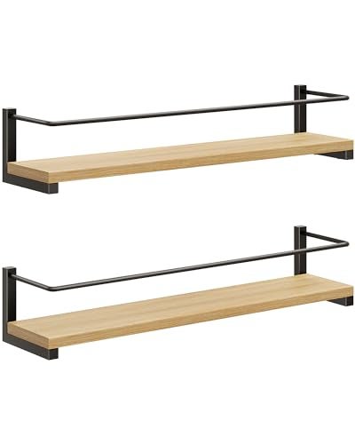 OROPY Spice Rack Wall Mounted Rustic Wood Hanging Rack for Over The Stove Kitchen Wall 2 Pack