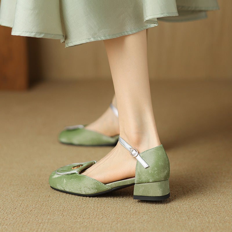 New Products 2024 Low Heel Retro Color Floret Decoration 33-43 Square Head Hollow Ladies Sandals - Image 5