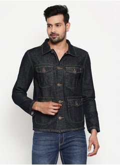 HIGH STAR Men Blue Striped Denim Jacket  - Image 1