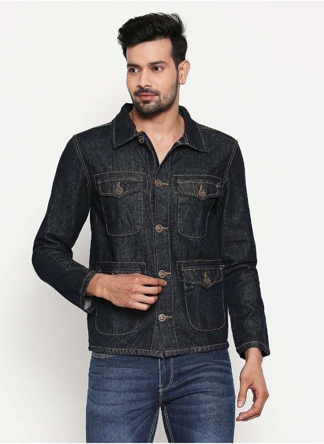 HIGH STAR Men Blue Striped Denim Jacket  - Image 1