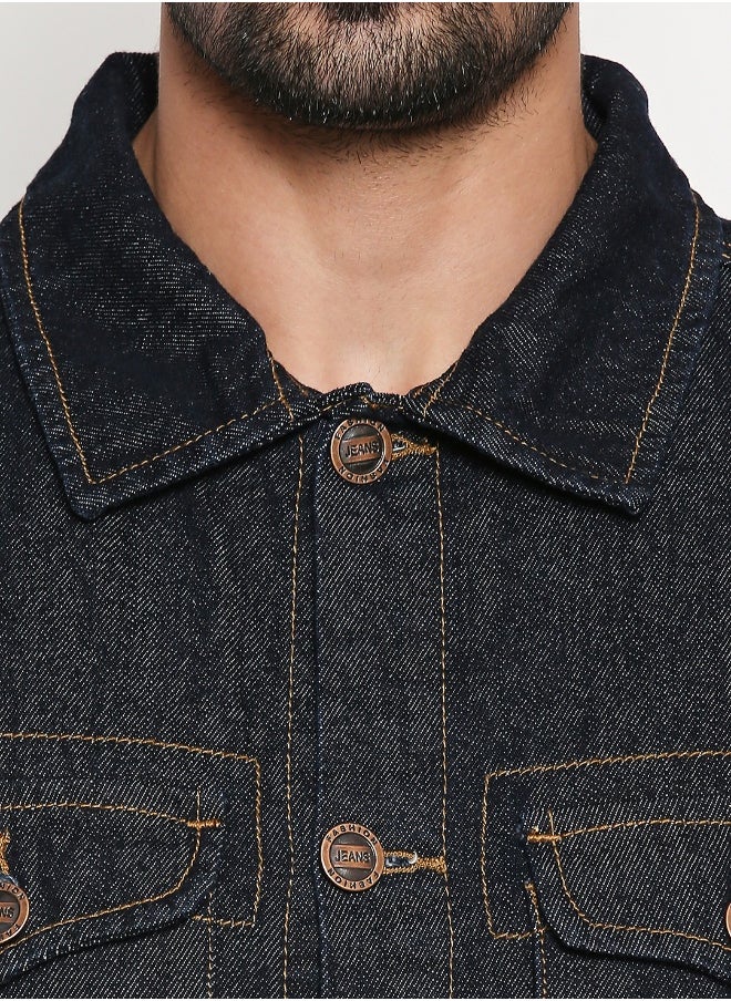 HIGH STAR Men Blue Striped Denim Jacket  - Image 3