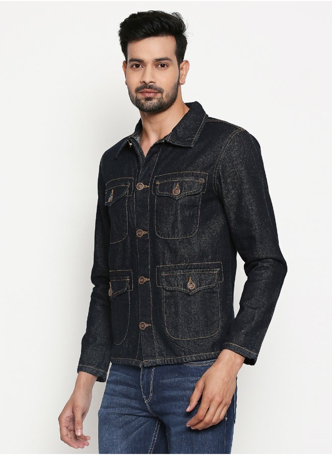 HIGH STAR Men Blue Striped Denim Jacket  - Image 4