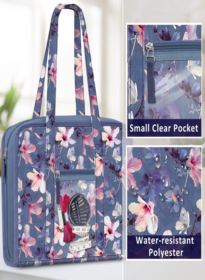 FINPAC Sewing and Craft Supplies Storage Tote, Large Capacity Travel Packing Organizer Bag with Clear Pockets and Handle for Knitting, Crochet, Art, Sewing Accessories (Blooming Hibiscus) - Image 5