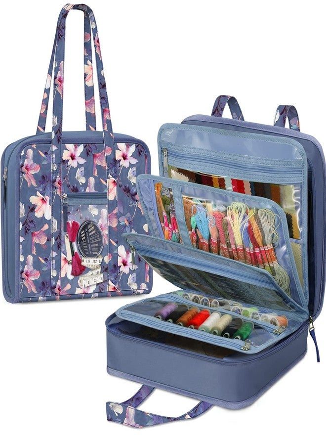 FINPAC Sewing and Craft Supplies Storage Tote, Large Capacity Travel Packing Organizer Bag with Clear Pockets and Handle for Knitting, Crochet, Art, Sewing Accessories (Blooming Hibiscus) - Image 1