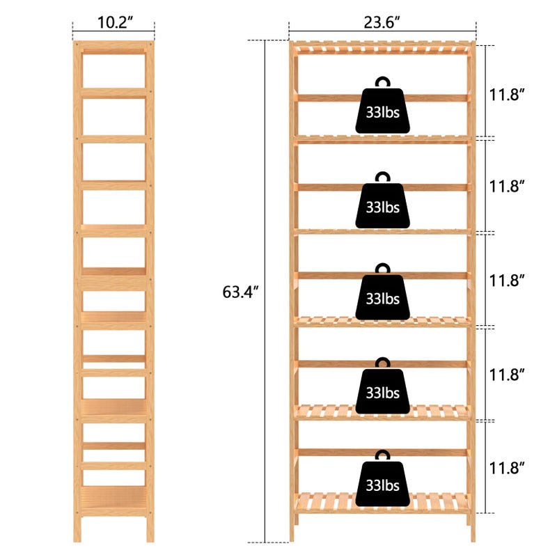 VASMIA 6-Tier Bamboo Shelf,Bamboo Storage Shelving Unit,Tall Bookcase with Adjustable Shelves,Multipurpose Storage Display Shelf for Bathroom, Living - Image 5