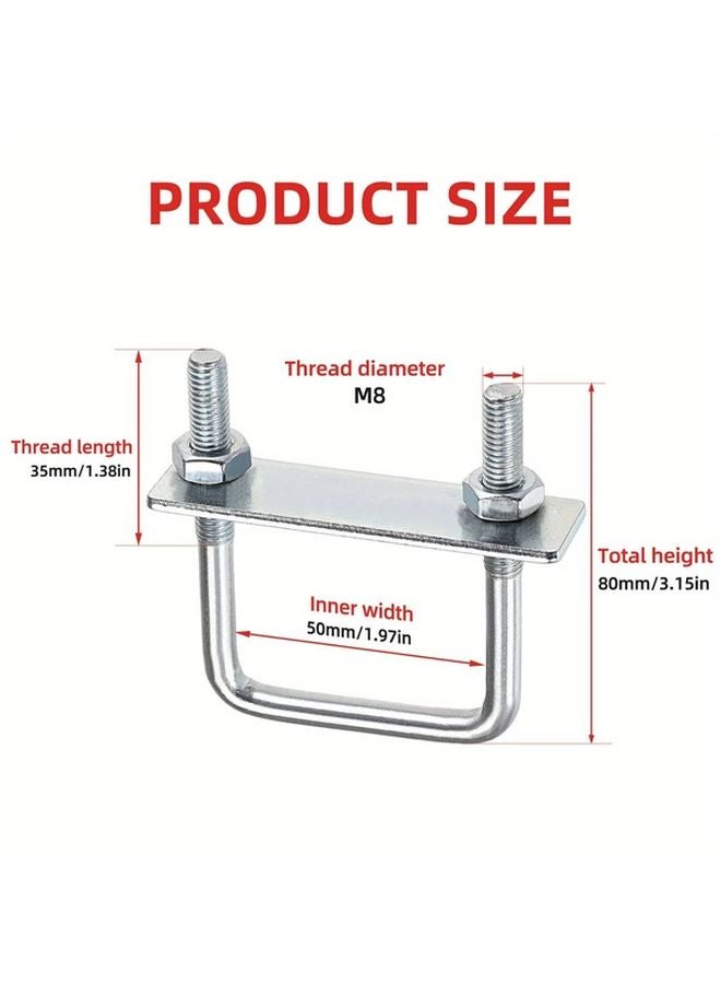 M8 50mm x 100mm U Bolts 4 Pack With Nuts Washers Corrosion Resistant Steel Hardware - Image 4
