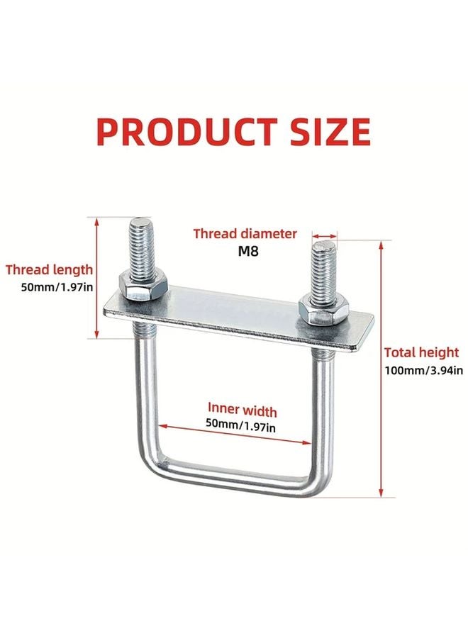M8 50mm x 100mm U Bolts 4 Pack With Nuts Washers Corrosion Resistant Steel Hardware - Image 1