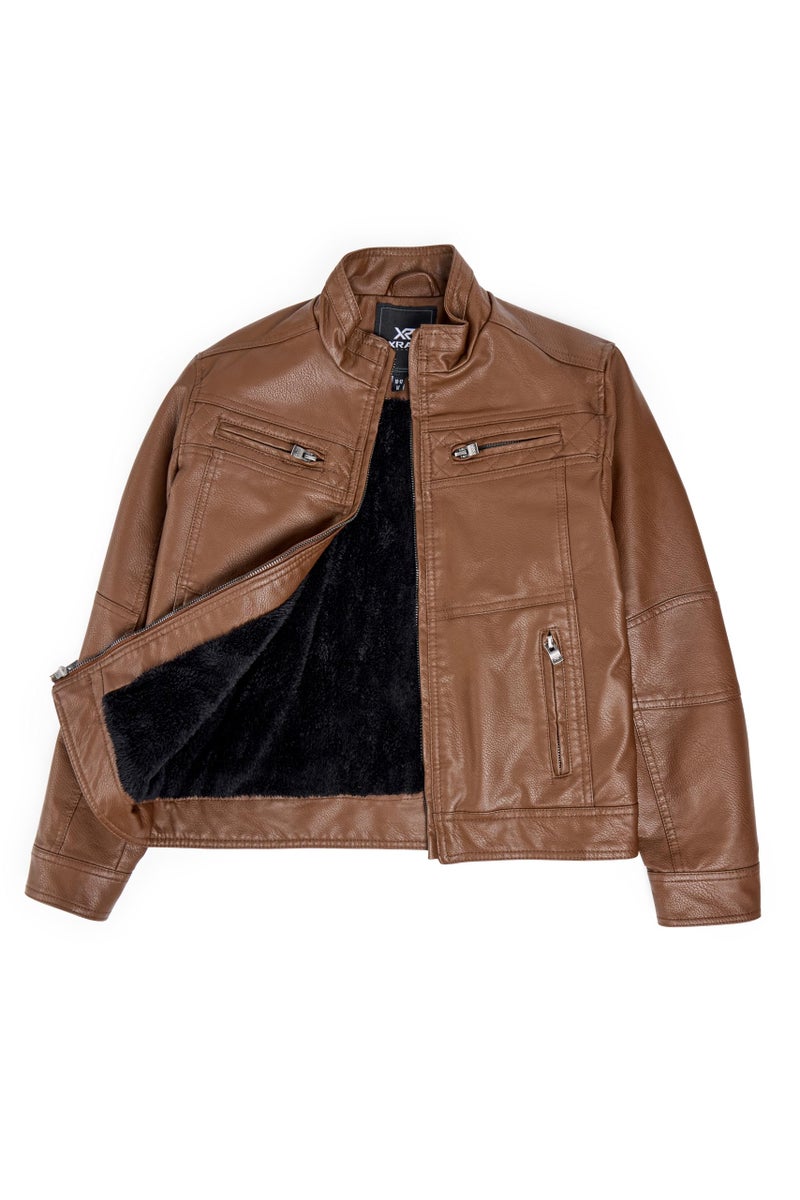X RAY Teen Faux Leather Jacket for Fall & Winter, Kids Outerwear Coat, Motorcycle PU Leather Jacket for Boys, Tan, Medium - Image 1