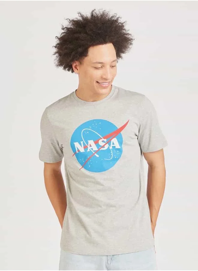 SP Characters NASA Print Crew Neck Slim Fit T-shirt with Short Sleeves