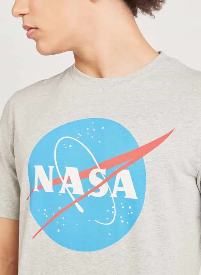 SP Characters NASA Print Crew Neck Slim Fit T-shirt with Short Sleeves