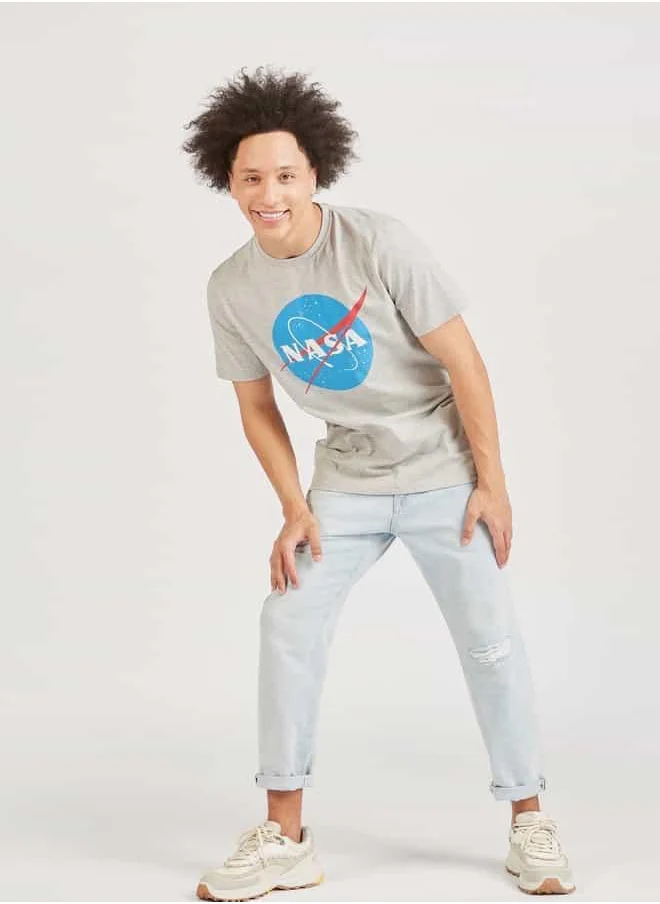 SP Characters NASA Print Crew Neck Slim Fit T-shirt with Short Sleeves