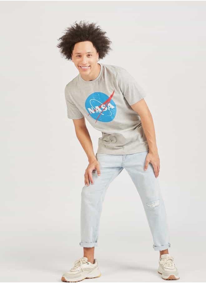 SP Characters NASA Print Crew Neck Slim Fit T-shirt with Short Sleeves  - Image 2