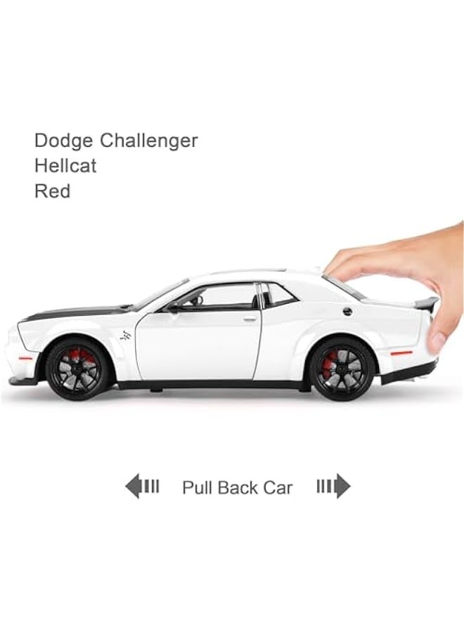 Hellcat Toy Cars for Boys Age 3-12 1:24 Dodge Challenger SRT Demon Car Toys Diecast Metal Car Model with Light & Sound Collectable Muscle Super Cars for Kids (White) - Image 2