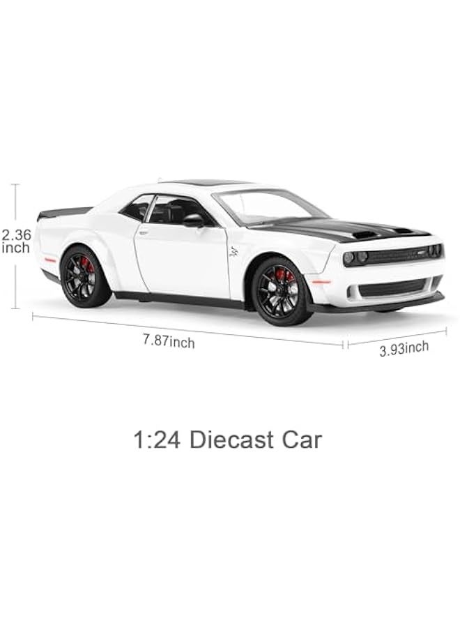 Hellcat Toy Cars for Boys Age 3-12 1:24 Dodge Challenger SRT Demon Car Toys Diecast Metal Car Model with Light & Sound Collectable Muscle Super Cars for Kids (White) - Image 3