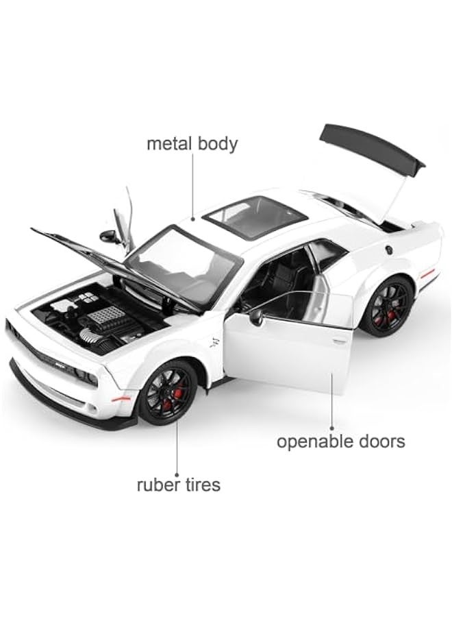 Hellcat Toy Cars for Boys Age 3-12 1:24 Dodge Challenger SRT Demon Car Toys Diecast Metal Car Model with Light & Sound Collectable Muscle Super Cars for Kids (White) - Image 4
