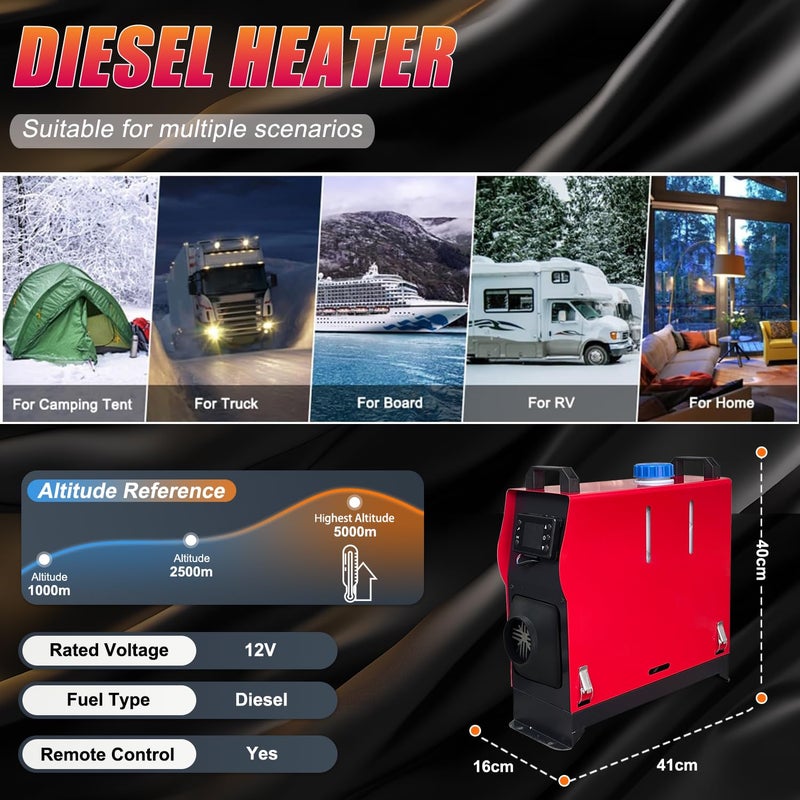 Triclicks Diesel Air Heater All in One 12V 5-8KW Parking Heater Diesel Night Heater with LCD Display Remote Control 5L Tank For Truck, Boat, Car Trailer, Motorhomes, Campervans, Caravas - Image 2