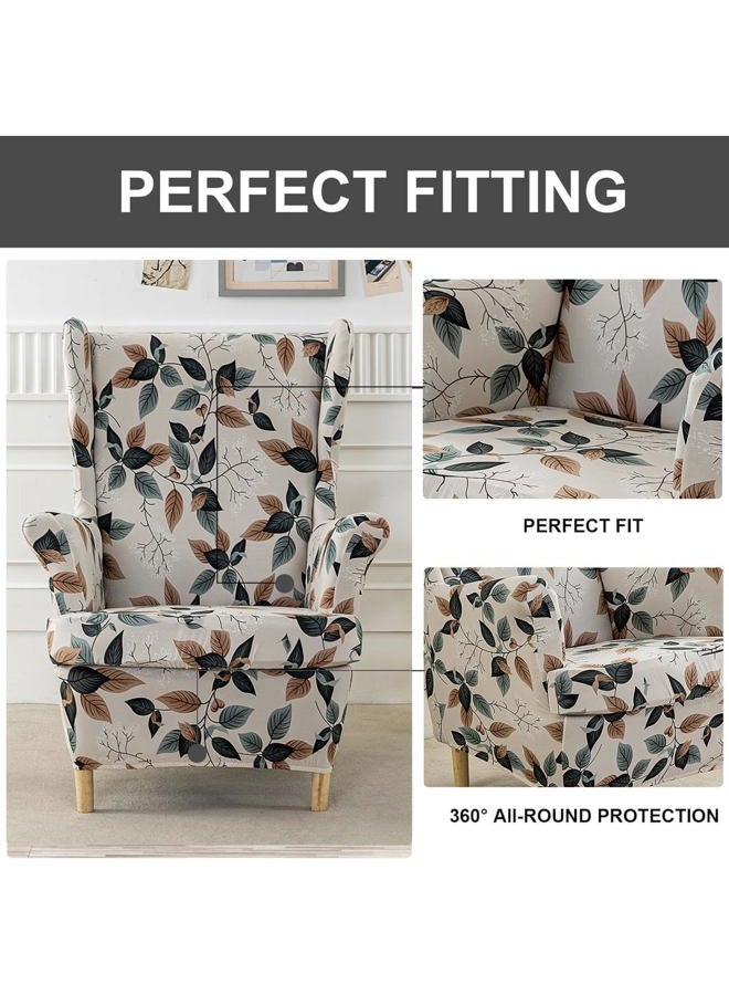 Eco-Ancheng Wingback Chair Slipcover 2 Piece Slipcovers for Wingback Chairs Jacquard Wingback Chair Covers Washable Furniture Protector with Elastic Bottom for Living Room Wingback Chairs - Image 5