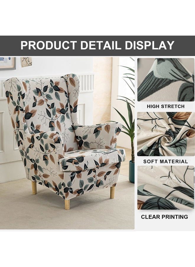 Eco-Ancheng Wingback Chair Slipcover 2 Piece Slipcovers for Wingback Chairs Jacquard Wingback Chair Covers Washable Furniture Protector with Elastic Bottom for Living Room Wingback Chairs - Image 3