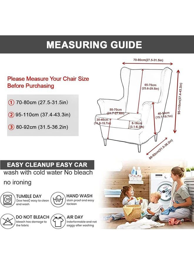 Eco-Ancheng Wingback Chair Slipcover 2 Piece Slipcovers for Wingback Chairs Jacquard Wingback Chair Covers Washable Furniture Protector with Elastic Bottom for Living Room Wingback Chairs - Image 4