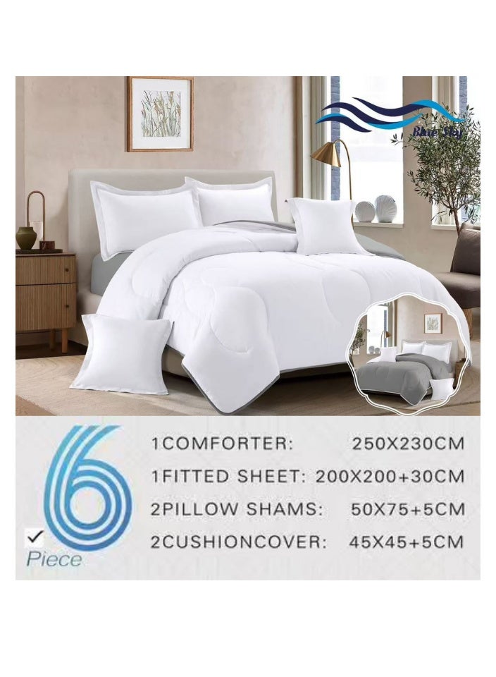 بلو سكاي طقم لحاف نفرين نظام وجهين مفرش مكون من ٦ قطع , لحاف بحشوة ٦ قطع , مايكروفايبر100% لحاف مقاس 230 في 250 سم - Image 1