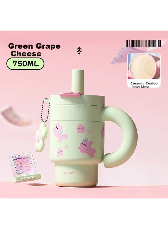 Vanow Qiaoqiao Insulated Water Bottle Large Capacity Women  New High-value Ceramic Liner Straw Tumbler - Image 1
