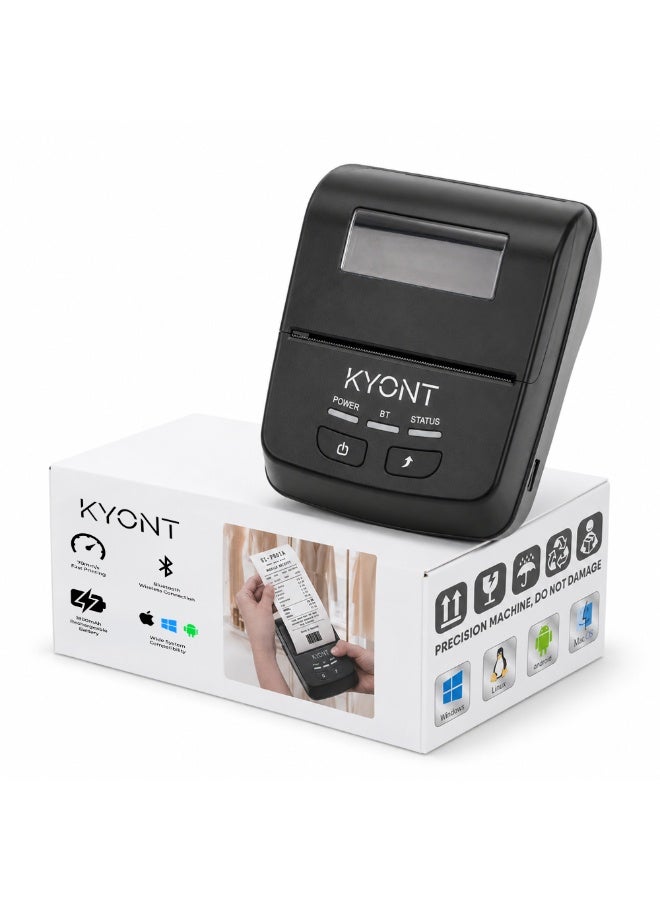 KYONT SI-P801A Bluetooth Mobile Receipt Printer, Portable Thermal Printer with USB Connectivity, 70mm/s Wireless POS Printer Compatible with Android iOS Windows Linux, QR & Barcode Printing