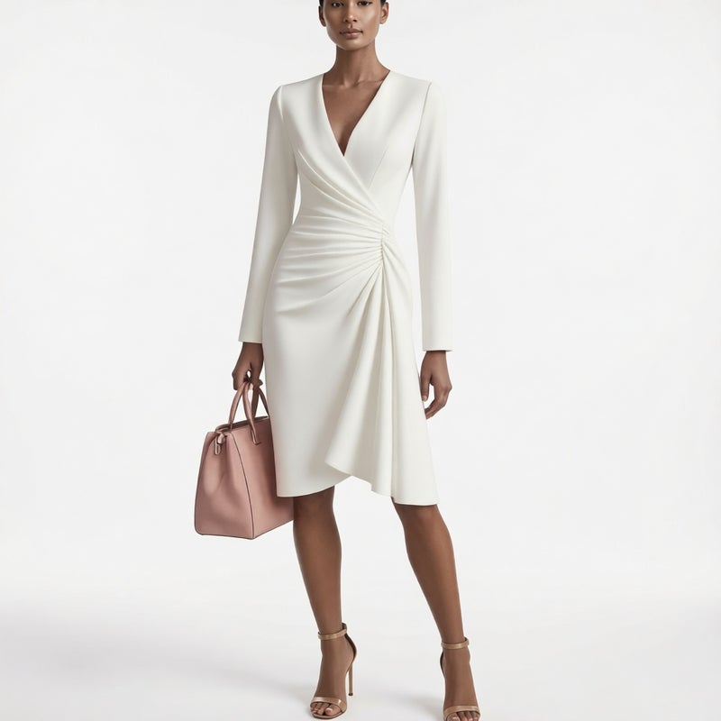 Fashion Cross V-Neck Long Sleeve Dress with Waist Cinching - Image 2