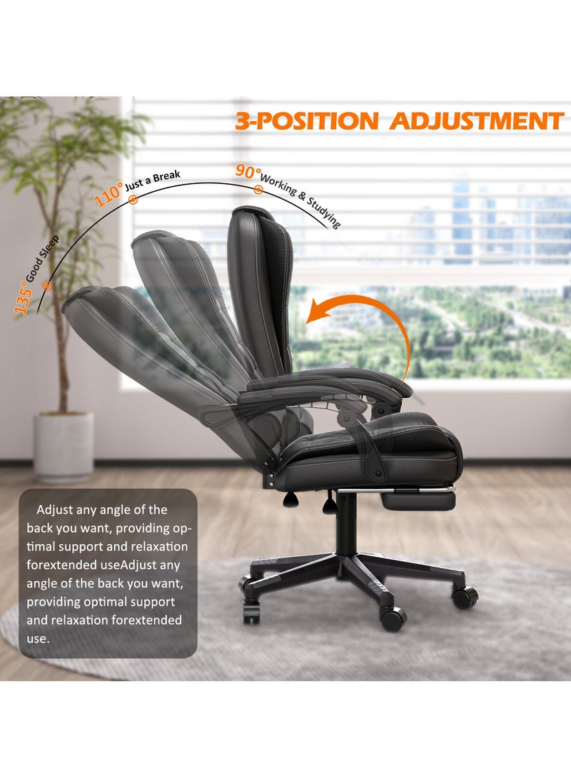 Castlery Ergonomic Office Chair, 90°-135° Reclining, Adjustable Height & 360° Swivel, High Back Executive Computer Desk Chair with Lumbar Support & Footrest, High-Density Foam（Black） - Image 3
