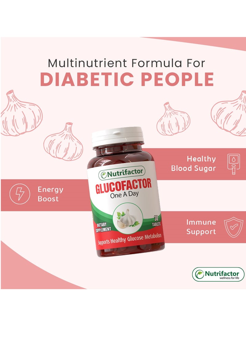 Nutrifactor - Glucofactor - With Garlic Extract Formulated to Support Healthy Metabolism and Pancreatic Function - Diabetic Support Formula, Blood Sugar Support for a Healthy Life (30 Tablets) - Image 1