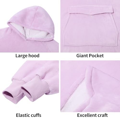 Krifey Wearable Blanket Hoodie, Oversized Sherpa Fleece Sweatshirt with Giant Pocket, Birthday Gifts for Women, Mom, Sister, Whisper Lavender - Image 4