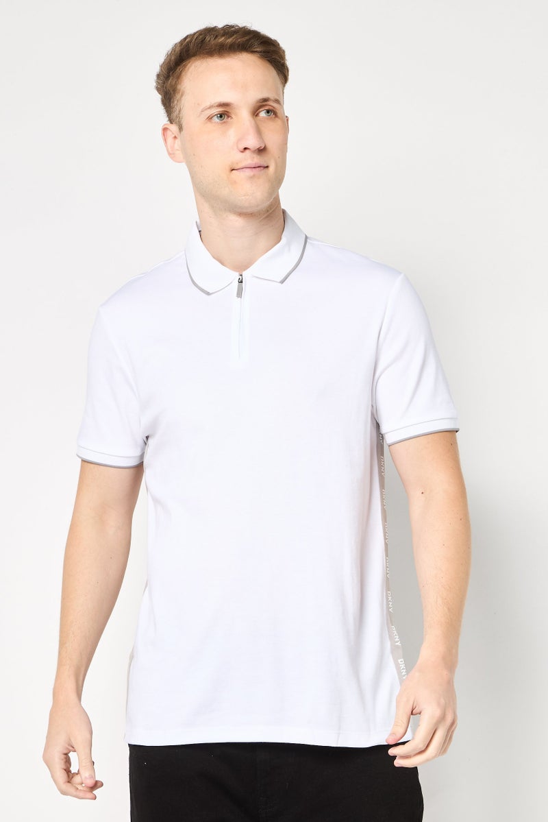 DKNY Men Regular Fit Brand Logo Short Sleeves Polo Shirt, White - Image 1