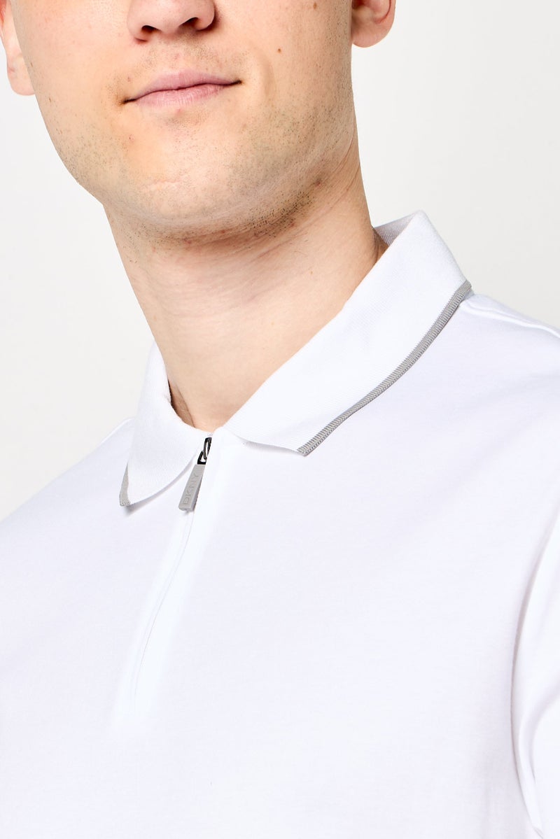 DKNY Men Regular Fit Brand Logo Short Sleeves Polo Shirt, White - Image 3