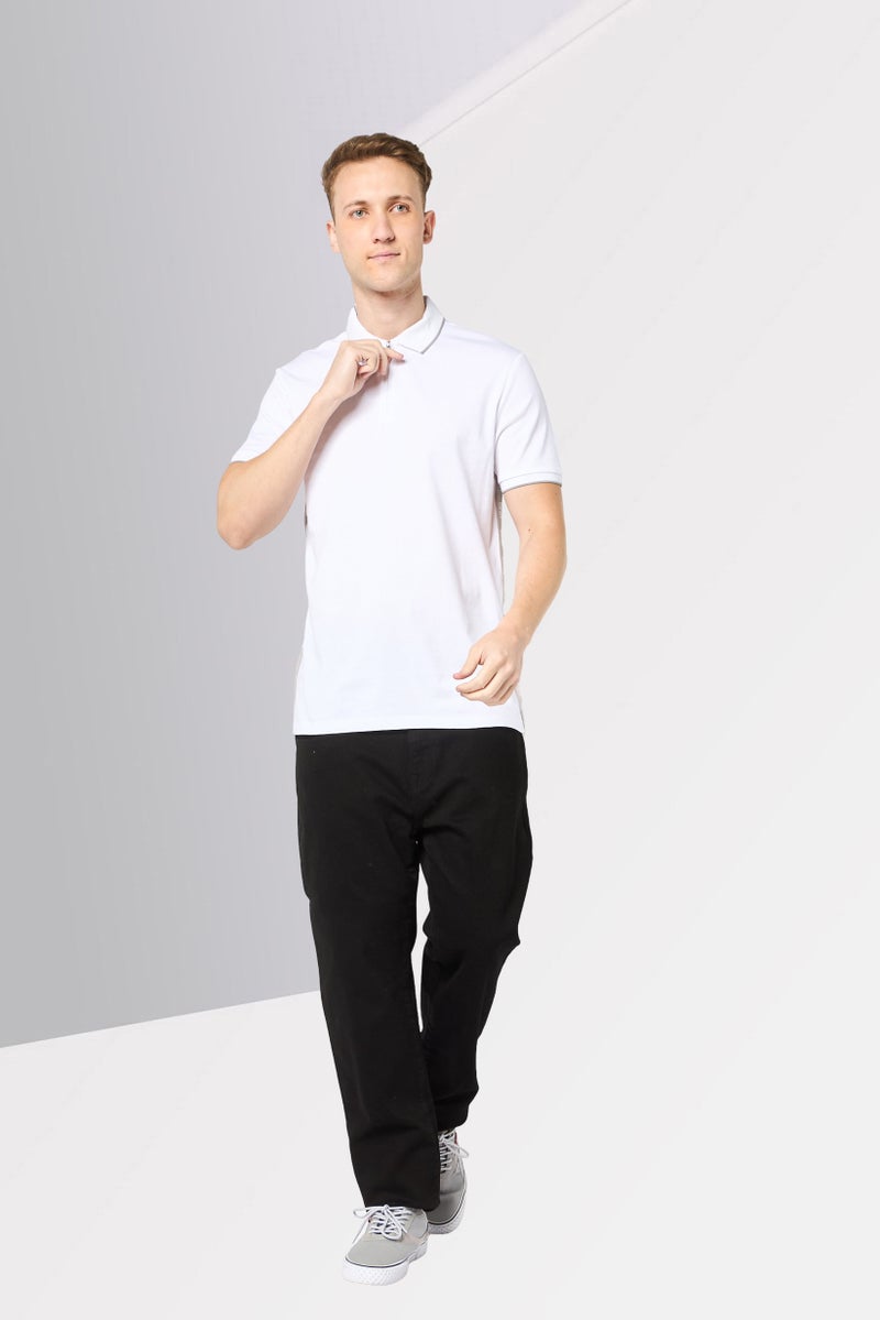 DKNY Men Regular Fit Brand Logo Short Sleeves Polo Shirt, White - Image 2