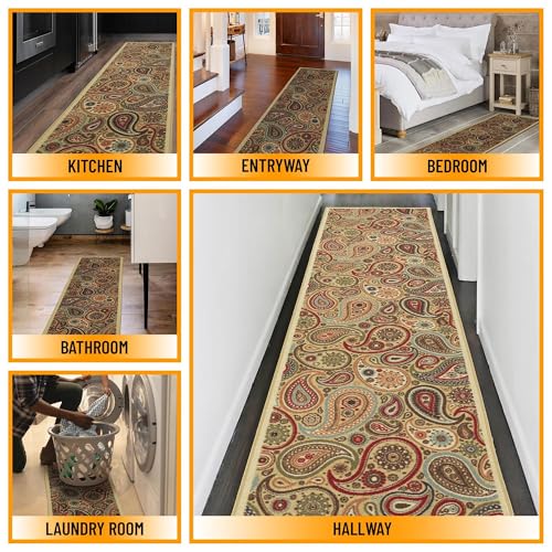 Ottomanson Hallway Runner Rug 2'7" x 9'10" Non Slip Paisley Area Rugs Easy to Clean Laundry Rug Runner Durable & Pet Friendly Floor Carpet Runners for Hallways Entryway Living Room Kitchen, Beige - Image 3