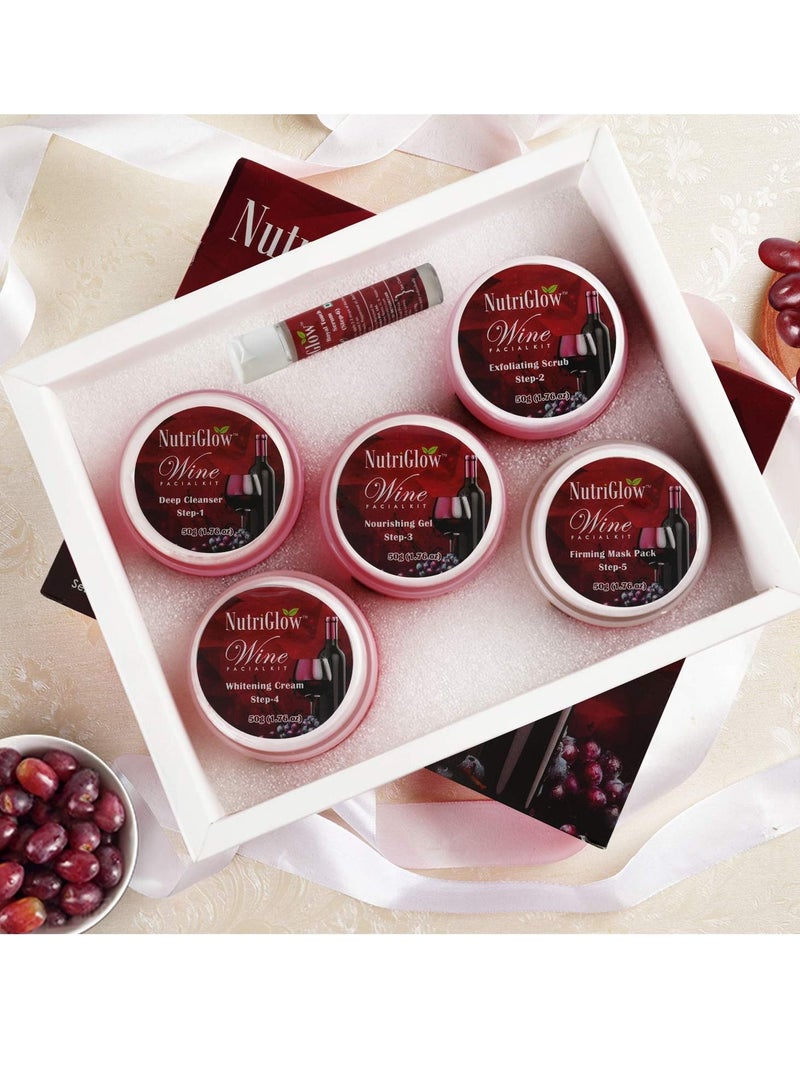 NutriGlow Facial Cleanup Kit is a 6-piece skincare set with a deep cleanser, scrub, nourishing gel, whitening cream, mask pack, and anti-aging serum - 250g, Serum - 10ml. - Image 2